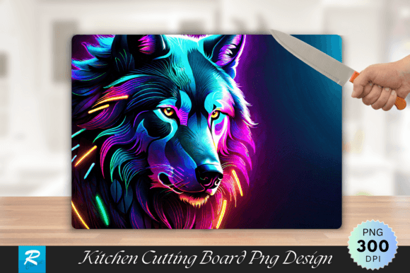 Download Neon Wolf Cutting Board PNG Design - Premium Resources