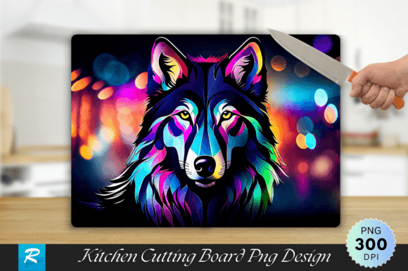 Download Colorful Wolf Cutting Board PNG Design - Premium Resources